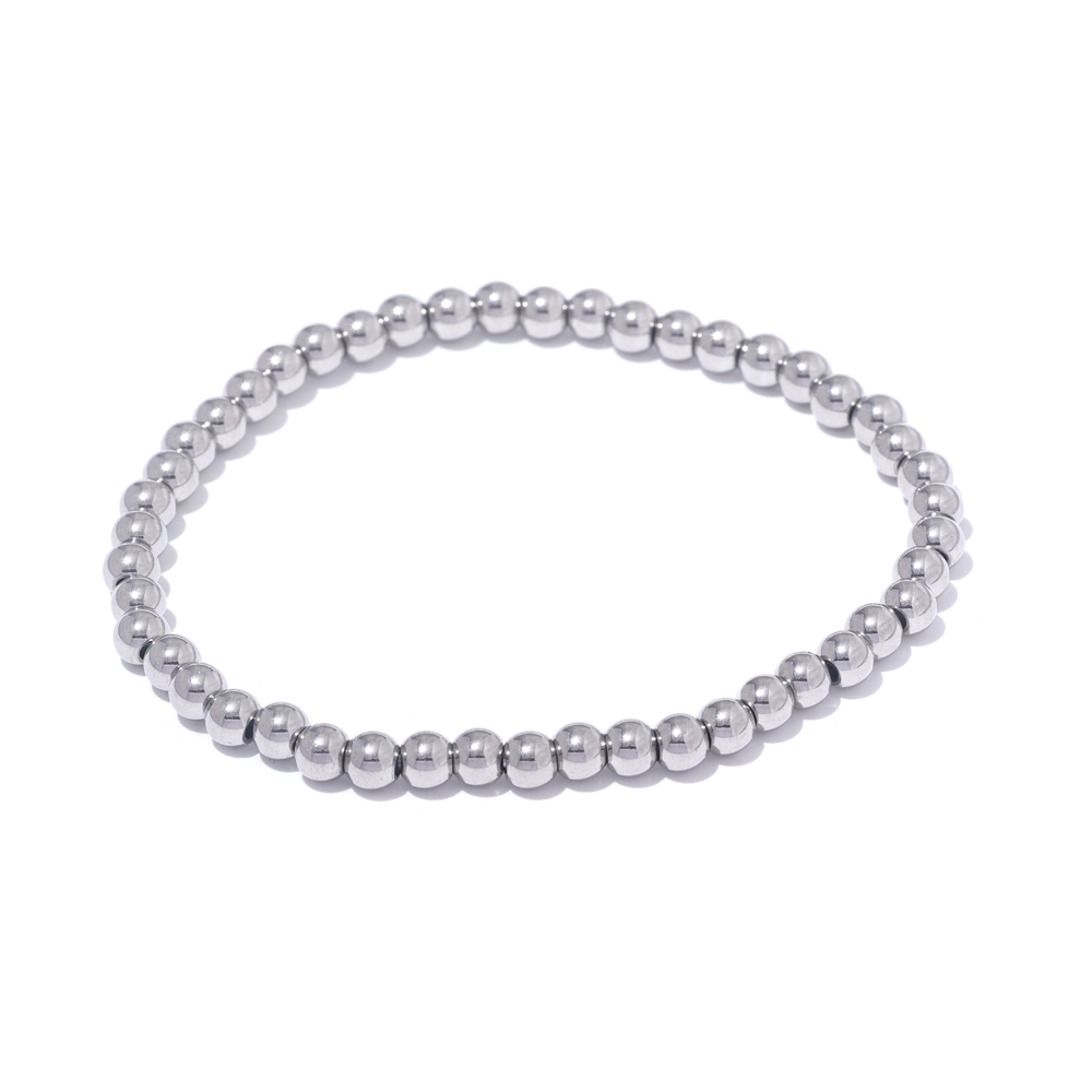 Yhpup 3/4/5/6 MM cuentas de acero inoxidable pulsera elástica hecha a mano diaria brazalete impermeable muñeca al por mayor joyería de Color dorado para hombres: Rodio plateado