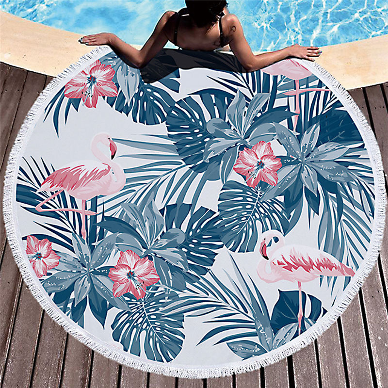 Printed Large Leaves Flower Beach Towel Round Microfiber Beach Towels Roundie Adults Serviette De Plage Toalla Playa