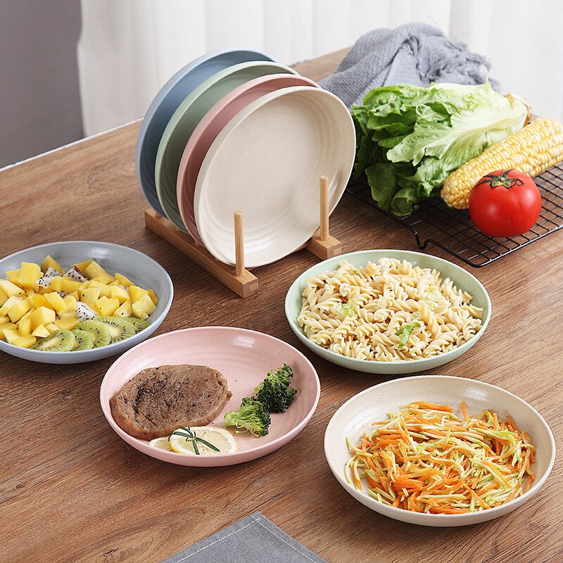 4 Pcs Wheat Straw Cutlery Plate Household Dish Plate Set Fruit Plate Dish Cooking Plate 9 Inches