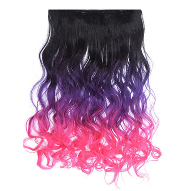 Synthetic Ombre Long Clip In Hair Extensions Wavy High Temperature Hairpiece 25 Colors Available 888: 1BTPurpleTrose