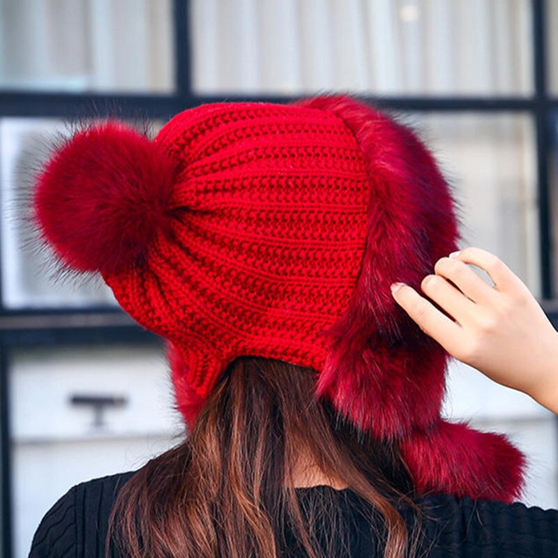 Thick warm fluff Bomber hats for women winter Chapeau chaud cute ethnic style women anti-cold earmuffs hat women&#39;s hat