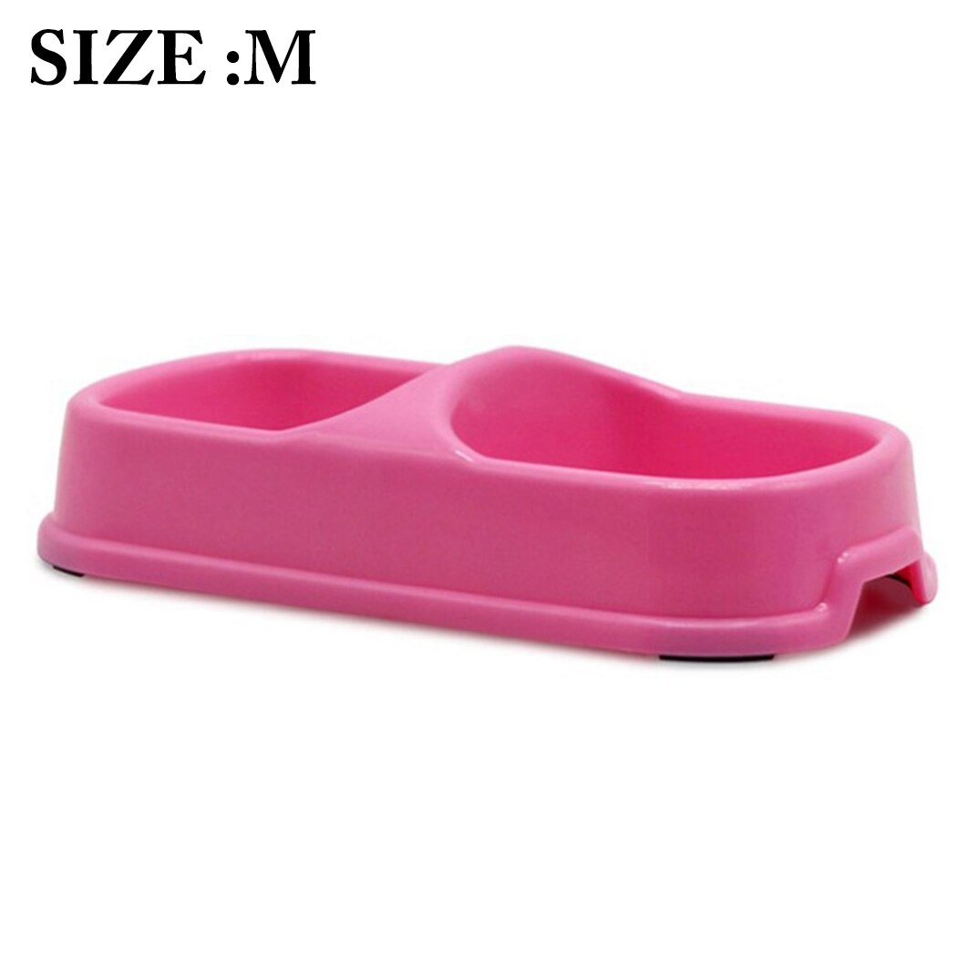 1PCS Pet Bowl Anti-skid Double-bowl Pet Food Bowl Pet Feeder Bowl PP Plastic Cat Bowl Non-slip Pet Feeders for Cats: M pink