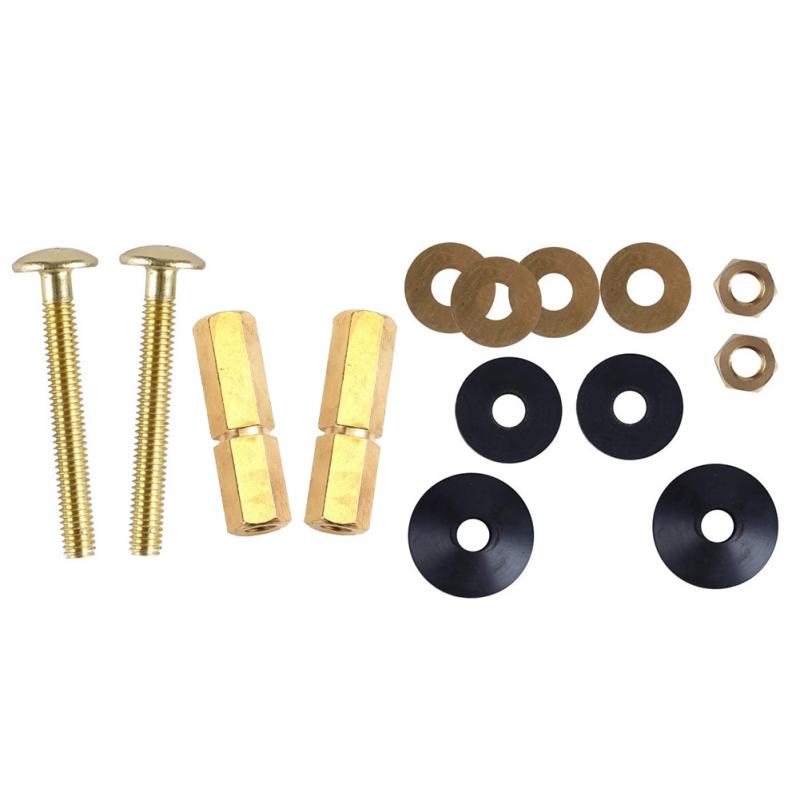2pcs Toilet Tank To Bowl Bolt Kit Double Gaskets Solid Brass Heavy Duty Bathroom Extra Long Nuts Home For Fastening Repair