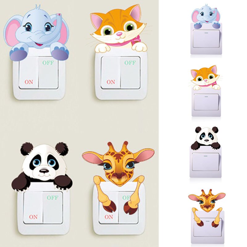 3D Lovely Animals Switch Stickers Wall Decal Elephant Cat Panda Giraffe Mural Art Kids Room DIY Wall Decorative Home Decoration