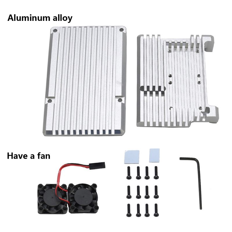 Aluminium Behuizing Case Metal Shell Black Box Uitstralende Plaat Heatsink Cooler voor Raspberry Pi 4 Model B: C with cooling fan