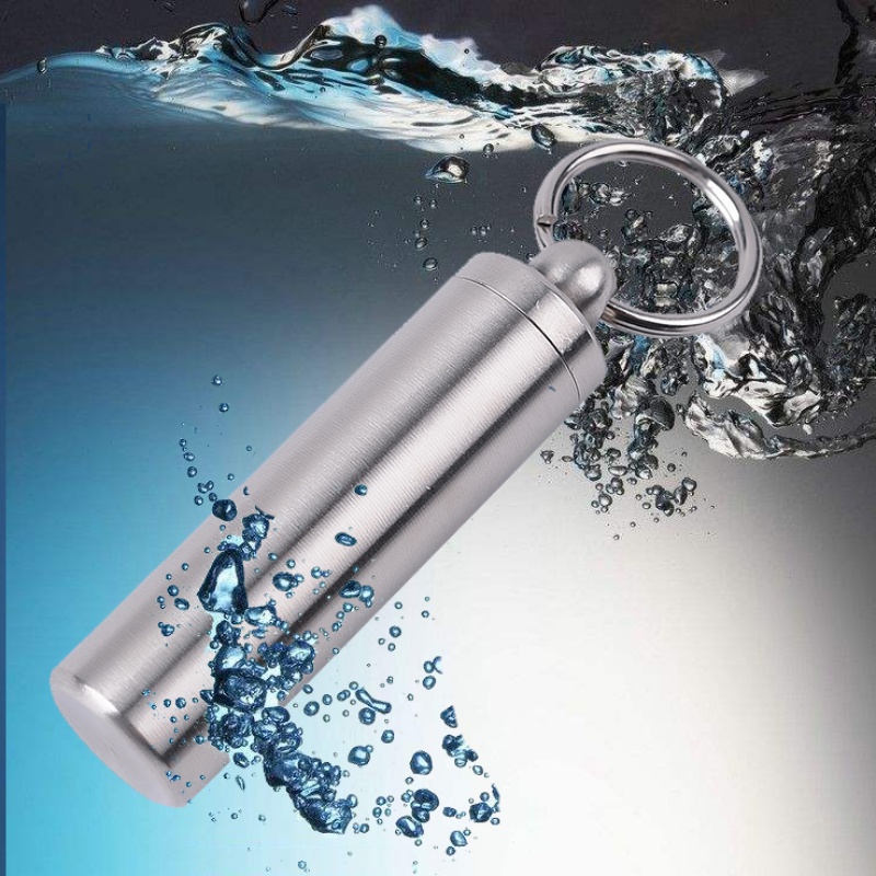 Portátil à prova dportable água caixa de aço inoxidável pílula medicina armazenamento caso titular recipiente cápsula primeiros socorros chaveiro chaveiro venda quente