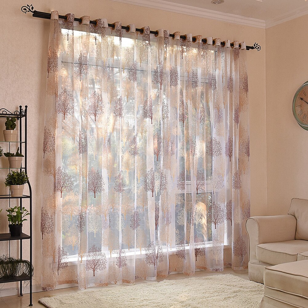 Curtain Panel Voile Sheer Curtain, Floral Tree Sheer Curtains Tulle Voile Curtain for Bedroom Living Room Balcony,100cm x 250cm: Default Title