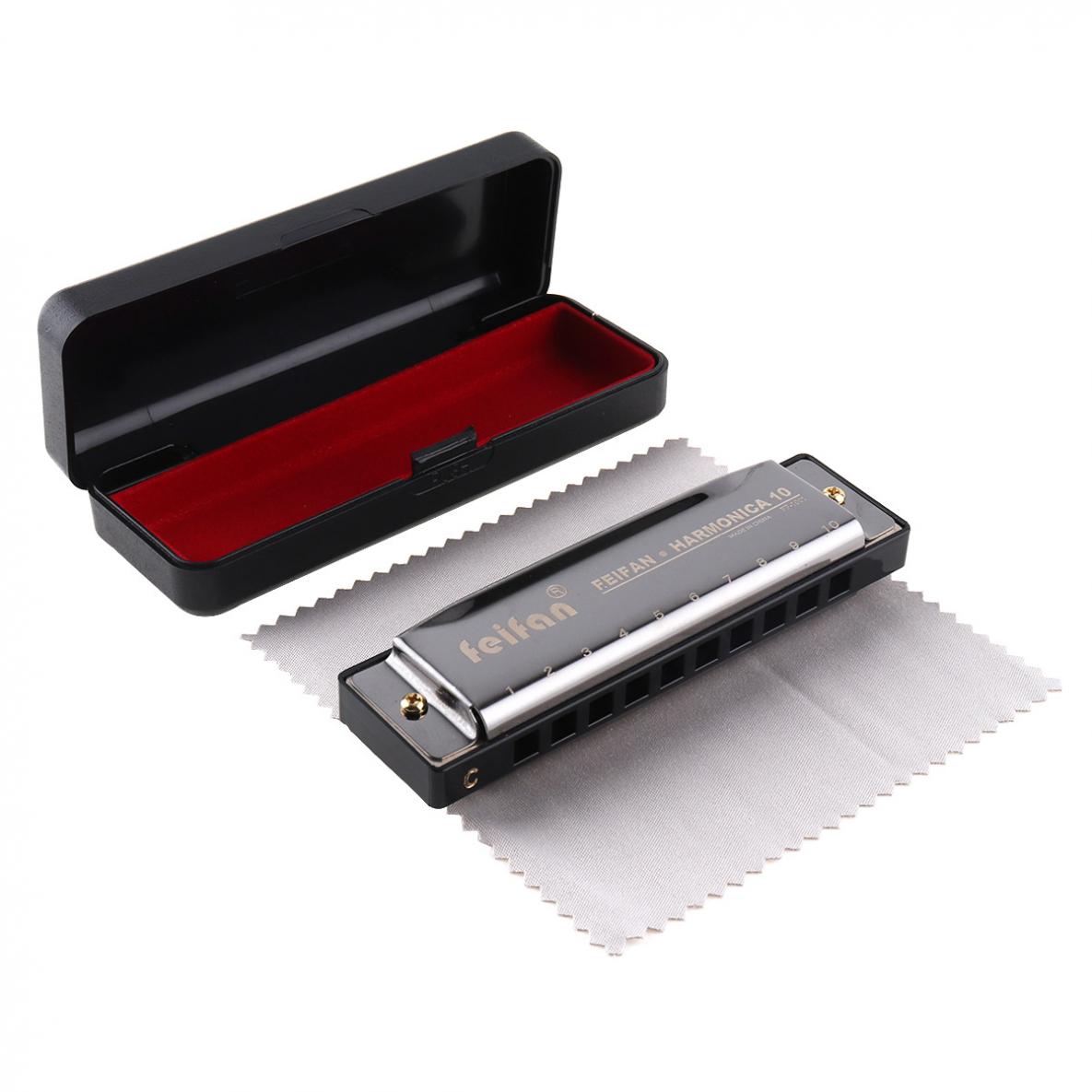 10 Holes 20 Tone Matte Portable Black Harmonica Blues Harp Mouth Organ Stainless Steel Musical Instrument for Beginner