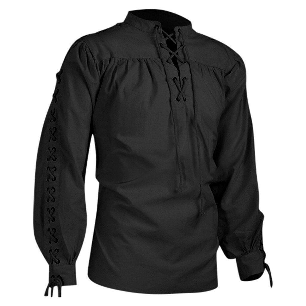 décontracté col mâle Blouse rétro à lacets à manches longues médiévale Chemise gothique homme Blouseashion vêtements Chemise
