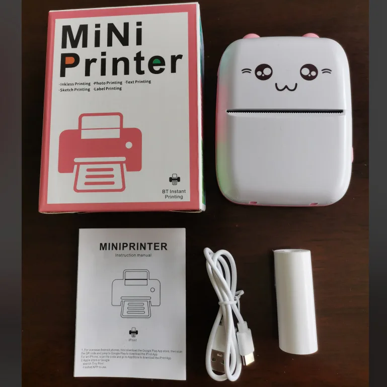 Portable thermal printer mini cat print photo pocket thermal label printer 58mm printing wireless Bluetooth Android iOS printers: Blue