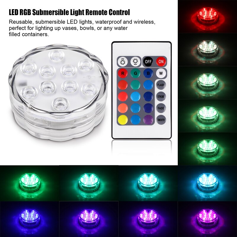 10 LED Fernbedienung Gesteuert RGB Tauch Licht Batterie Betrieben Unterwasser Nacht Lampe Außen Vase Schüssel Party Schwimmbad Zubehör