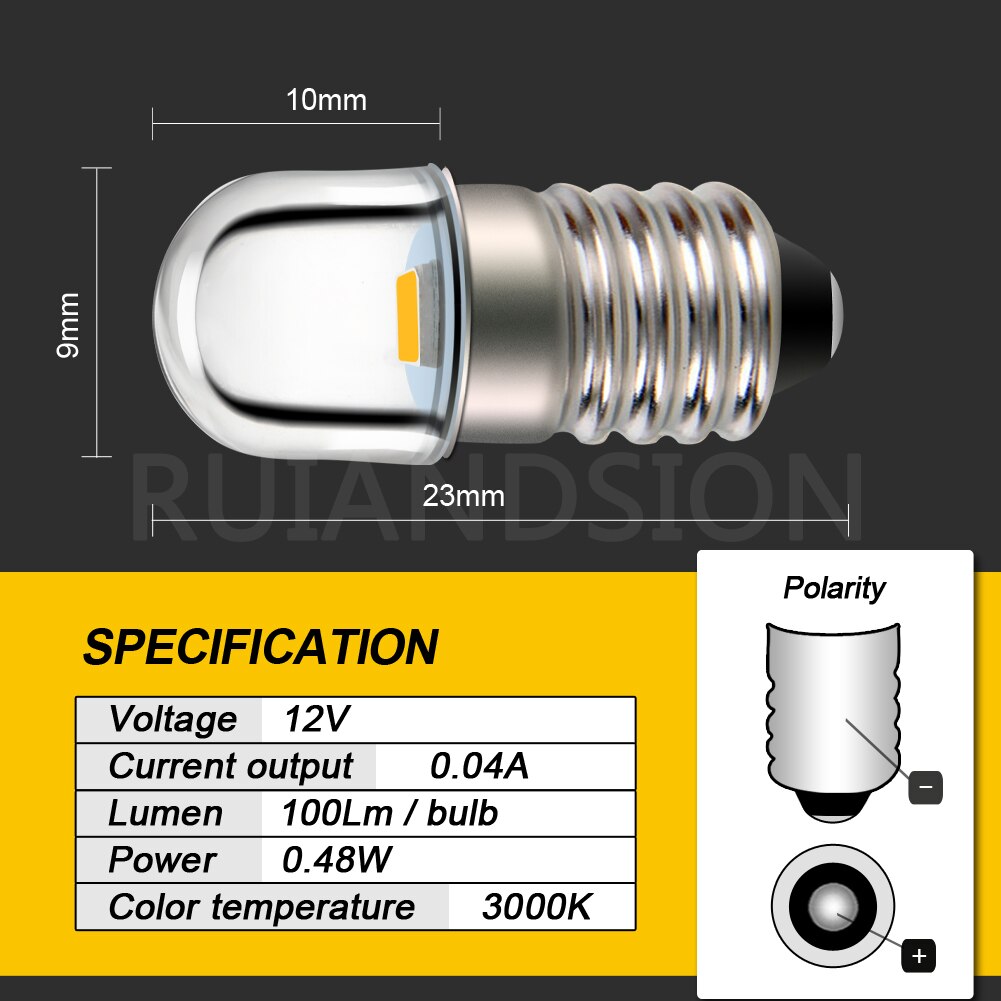 2pcs Warm white E10 3V 6V 12V 0.08A 0.96W Miniature Screw Base Instrument LED Light Bulb Lamp Flashlight Torch DIY Work Light