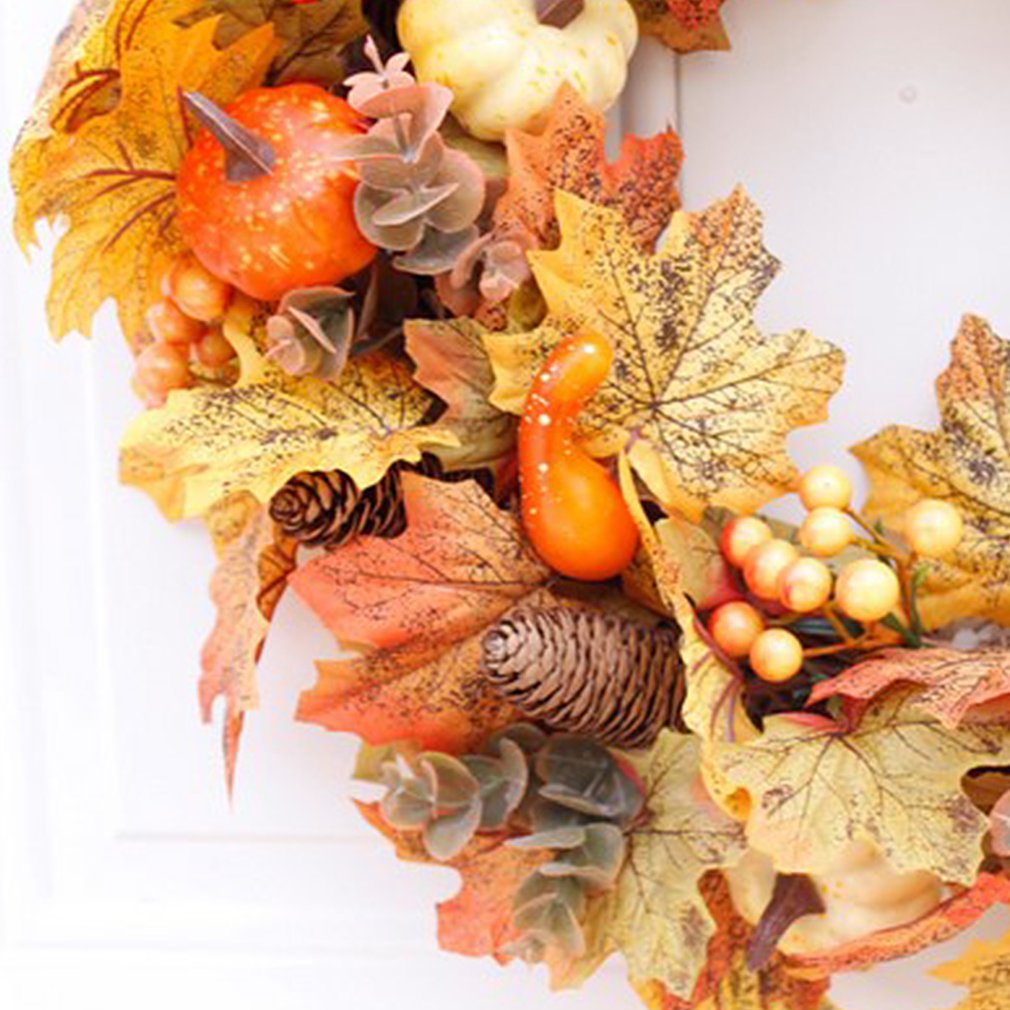 Christmas Wreath Thanksgiving Harvest Festival Wreath Autumn Decoration Wreath Simulation Maple Pine Cone Wreath