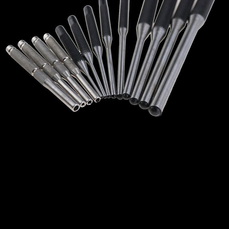 Nowy zestaw 13 okrągłe kołki, rozmiary 1/16, 5/64, 3/32, 1/8, 5/32, 3/16, 7/32, 1/4, 5/16 Szpilka dziurkacz stalowy narzędzie z uchwytem