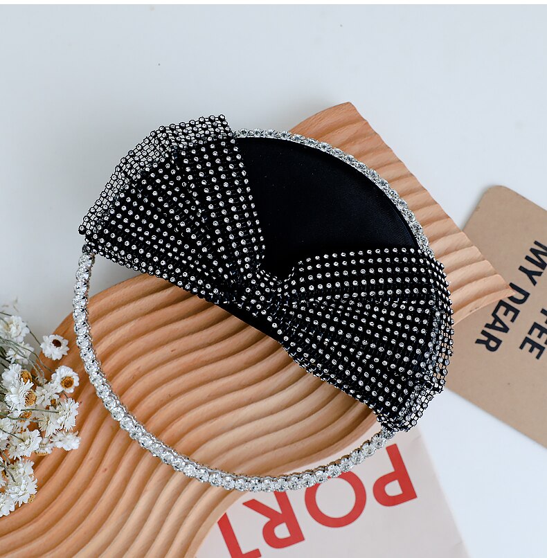 Diamant Ronde Boog Party Vrouwen Clutch Avondtasje Luxe Portemonnees En Handtassen Chic Vrouwelijke Top Handvat Zwarte Tas Bruiloft