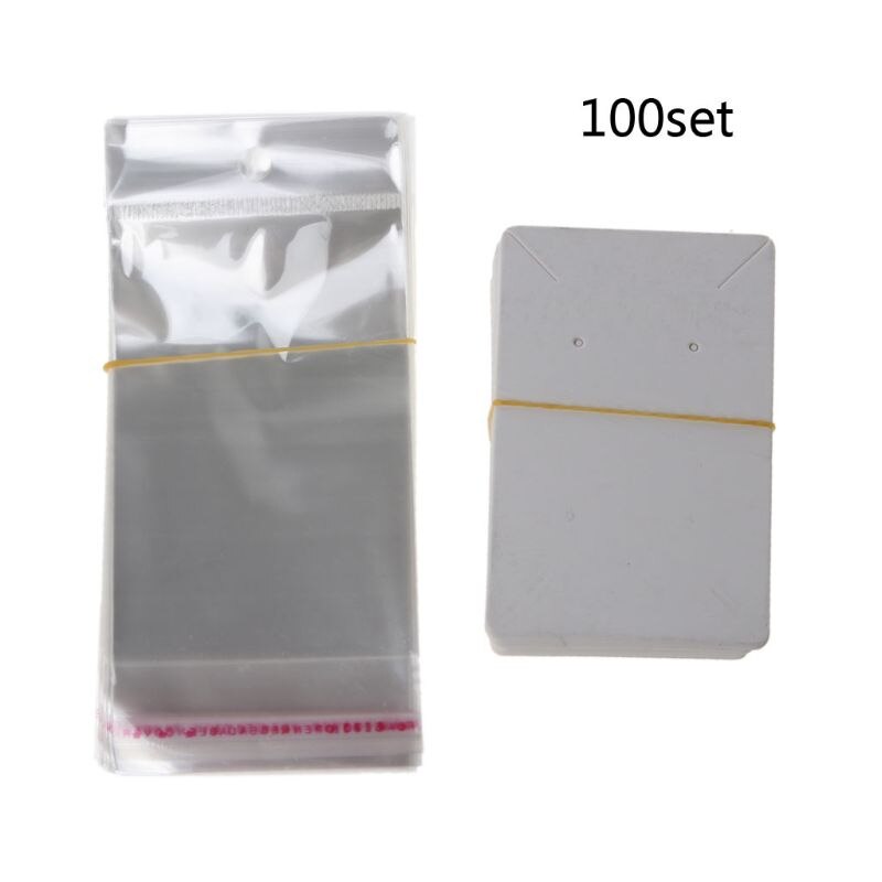 100Stck leer Kraft Papier Schmuck Verpackung Karte Stichworte Verwendet Für Halskette Ohrring Anzeige Karten mit 100Stck Selbst- dichtung Taschen: Weiß