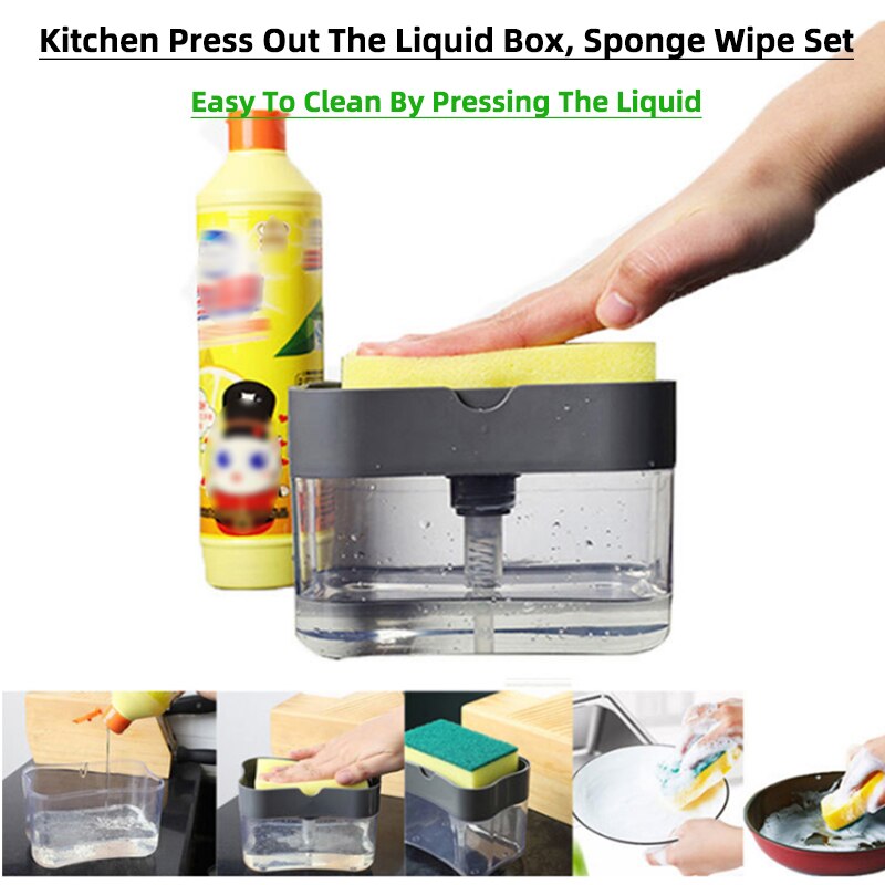 Dispensador de jabón líquido de plástico para cocina, soporte para estropajo, caja de esponjas con dispensador de jabón, limpieza para utensilios de cocina