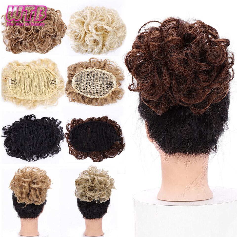 Wtb syntetisk bølget kam klip i hårstykker chignon elastik chignon hair extensions til kvinder hår tilbehør