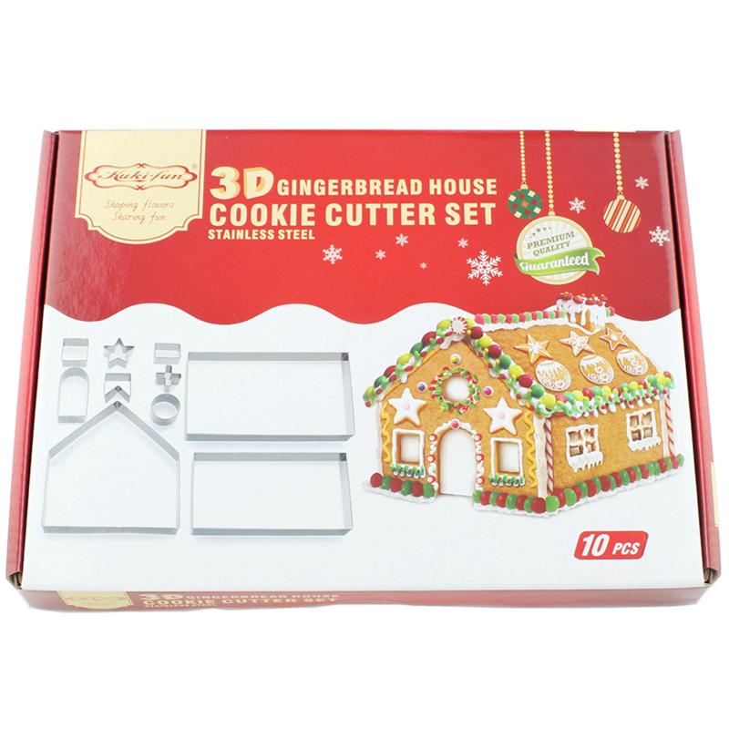 10pcs Peperkoek Huis Cookie Cutters Kerst Koekjes Mallen Bakvorm voor Maken Chocolade Cupcake Fondant