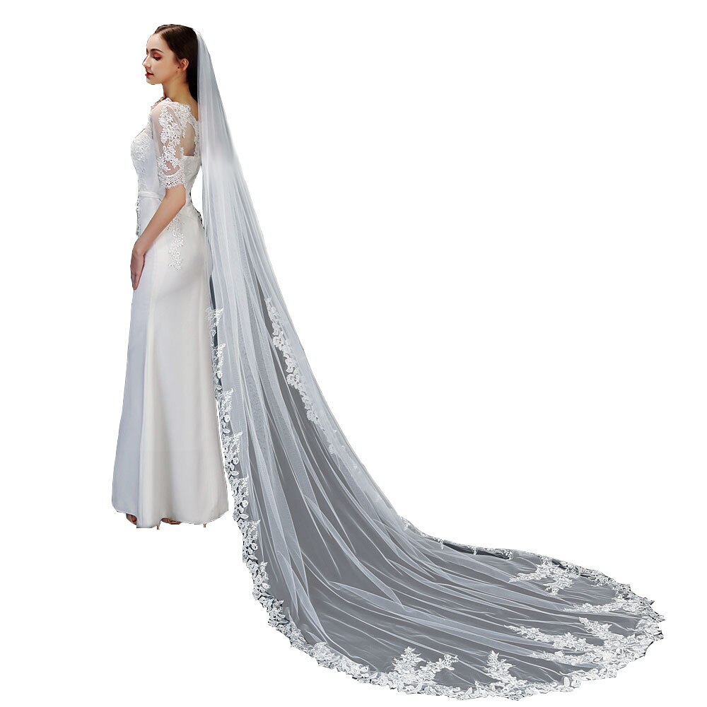Bridal Veils Mrs Win Wedding Dress With Comb Lace Edge One-layer Appliqued 3m Cathedral Veil