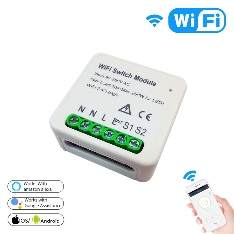 2- weg doe-het-zelf wifi slimme lichtschakelaar relaismodule smart home smart life/tuya app afstandsbediening werkt met alexa/google home: Default Title