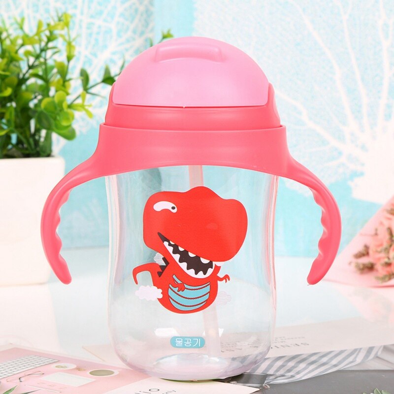 Baby Leren Drinkwater Flessen Voeden Sippy Cups Met Handvatten En Band Pasgeborenen Kids Leuke Cartoon Lekvrij Cup: Rood