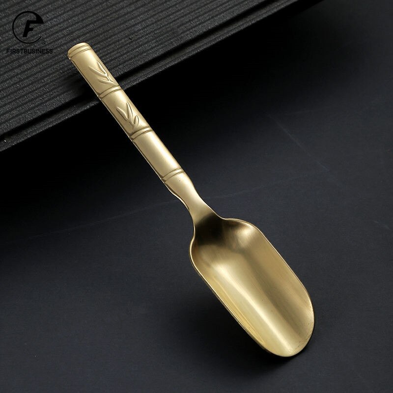 Brass Copper Dinnerware Set Spoon Tea Spoon Dessert Coffee Ice Cream Spoons Kitchen Accessories Bar Tools Bamboo