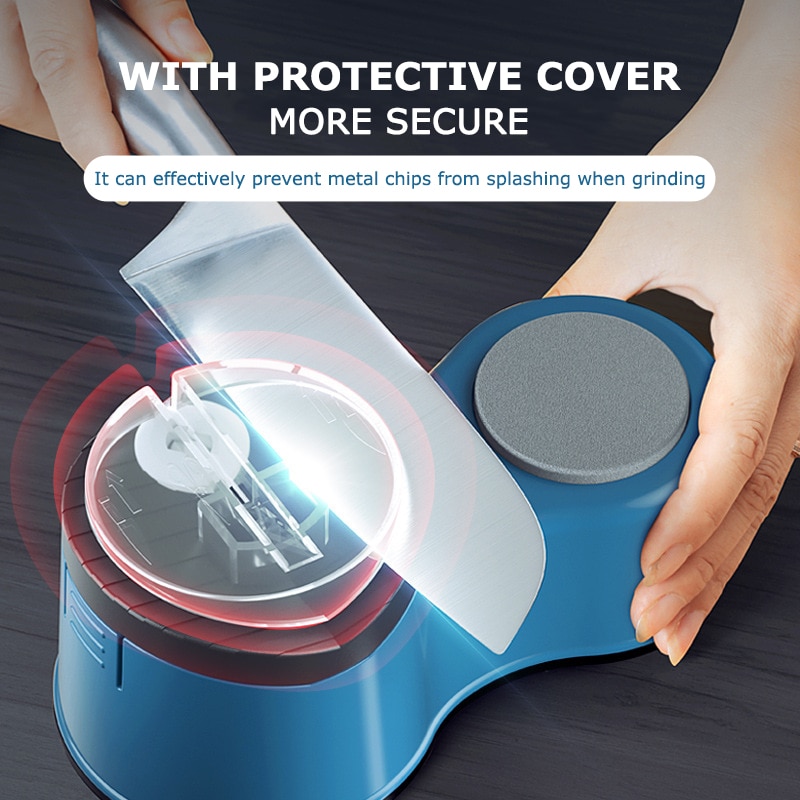 USB Electric Knife Sharpener For Kitchen Knives Tool Knife Scissor Adjustable Sharpening Medium and Fine Grinding Blade Blue