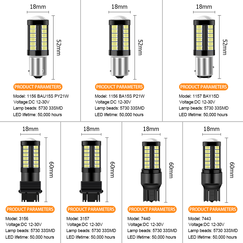 Bombilla LED para intermitente de coche, accesorio P21W 1156 BA15S BAU15S PY21W 1157 BAY15D P21/5W 21/5W T20 7443 T25 3157, 1800LM, 2 uds.