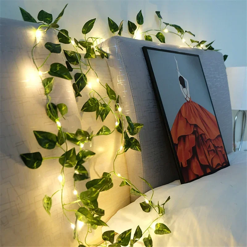 Guirnalda de luces LED de 2M/5M/10M, guirnalda de hojas de arce, luces navideñas alimentadas por batería para decoración de pared del hogar, dormitorio y Patio