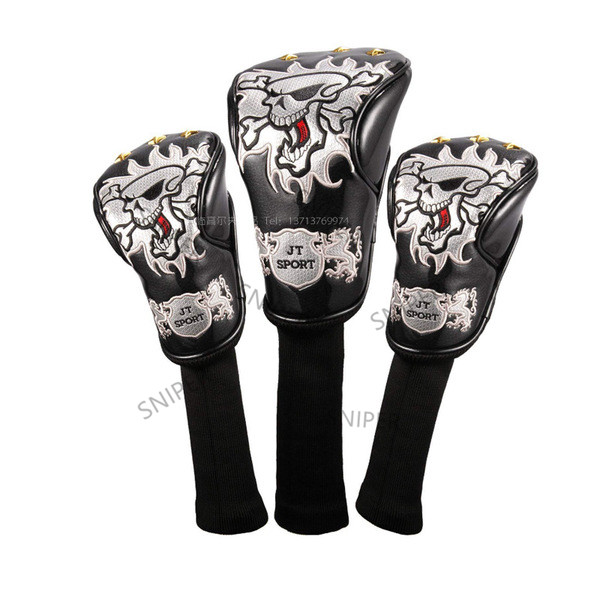 Pirate Thick PU Leather Golf UT Cover Headcover Golf Hybrid Headcover Utility Rescue Number Tag: 3pcs black