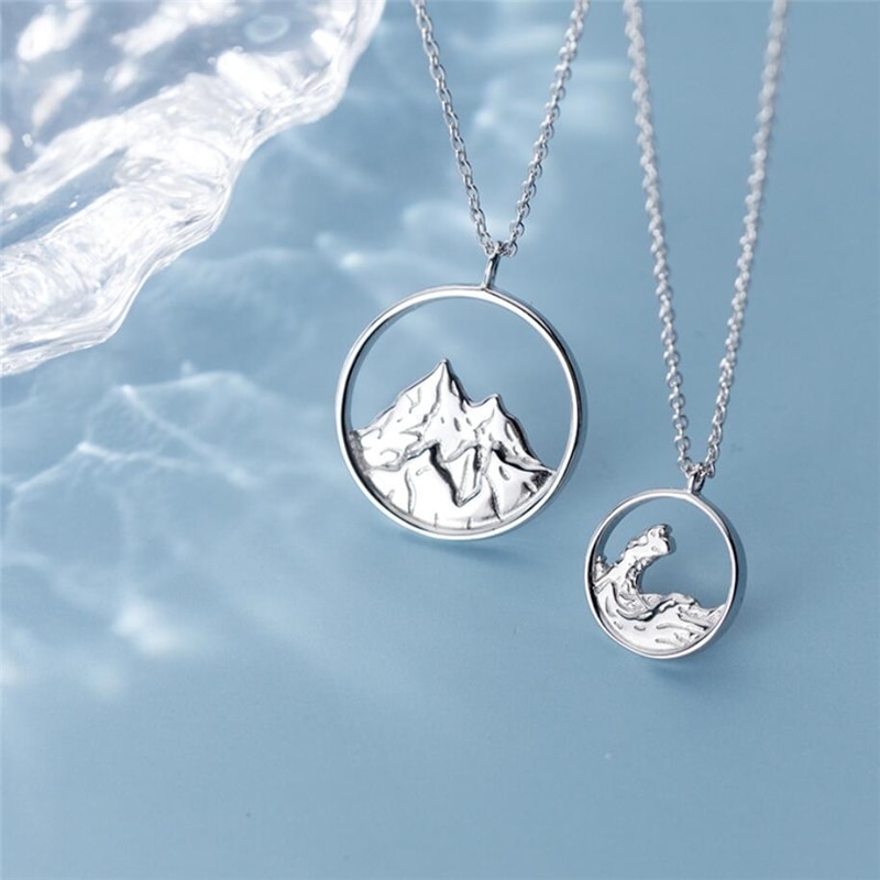 Suola di Memoria Coppia Romantica Dolce Regalo Oceano montagna Voti 925 in Argento sterlina Catena Della Clavicola Collana Femminile SNE484