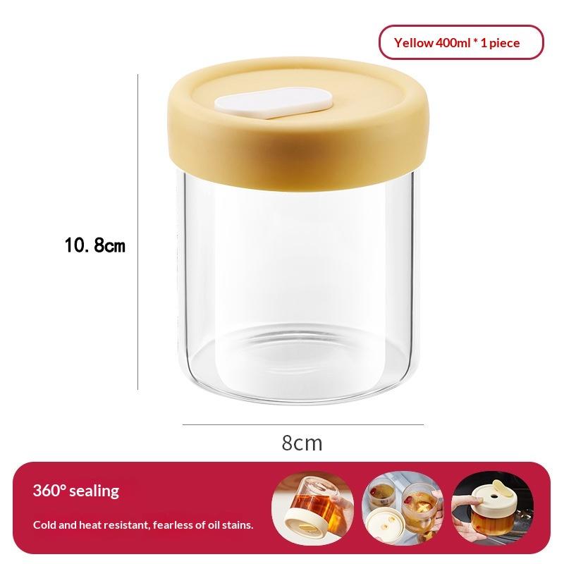 240/400ML Glass Food Storage Jar With Sealed Silicone Lid Heat Resistant Microwavable Soup Juice Container Cereals Jar: Yellow