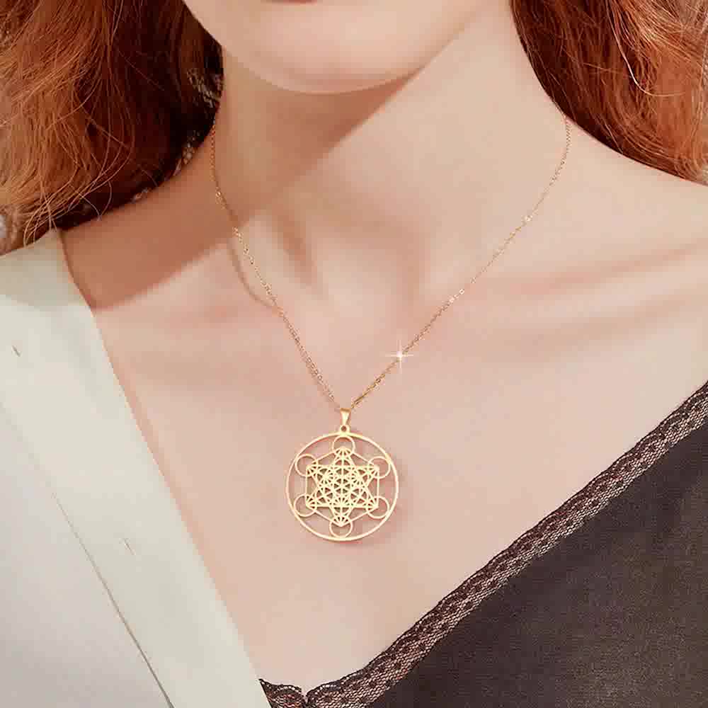 Skyrim Stainless Steel Angel Seal Archangel Metatron Cube Necklace Women Men Sacred Geometry Amulet Religious Spiritual Jewelry