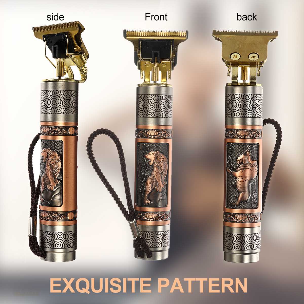 USB Bald Head Hair Clipper Trimmer Heavy Hitter Shaving Rechargeable Cordless Hair Cutter Buddha Dragon Tiger 0mm T Blade Head