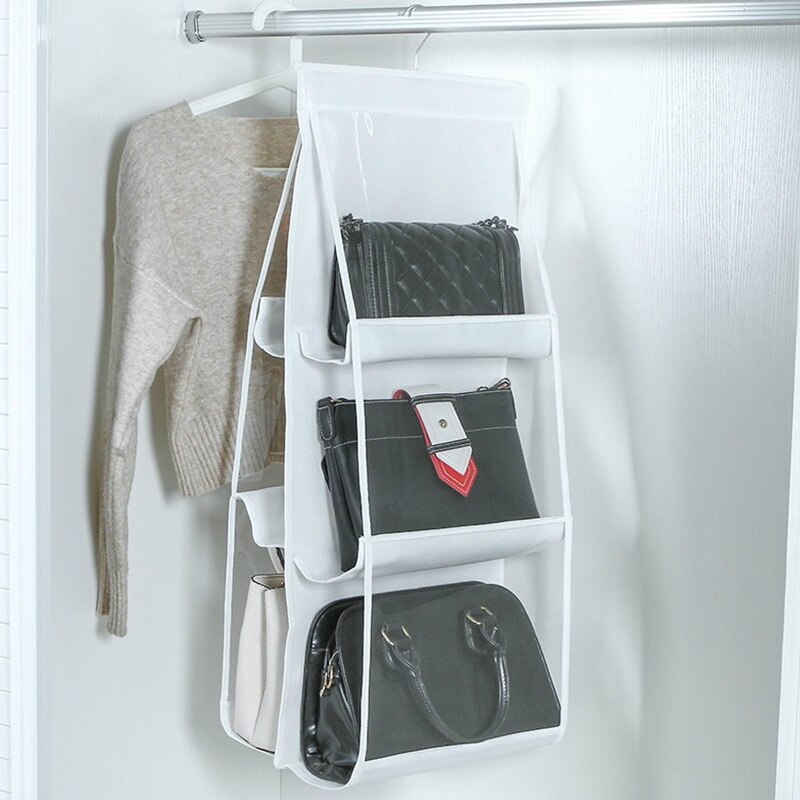 "6 Pocket Hanging Handbag Organizer for Wardrobe Closet Transparent Storage Bag Door Wall Clear Sundry Shoe Bag with Hanger Pouc