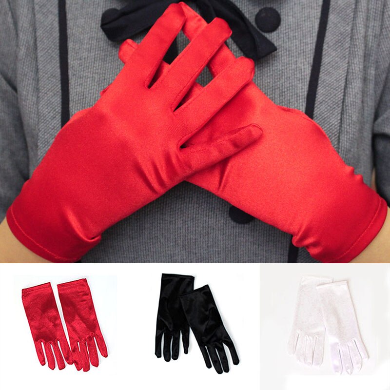 Guantes de lycra finos y elásticos para mujer, guantes de baile, color blanco, negro y blanco, 1 par,