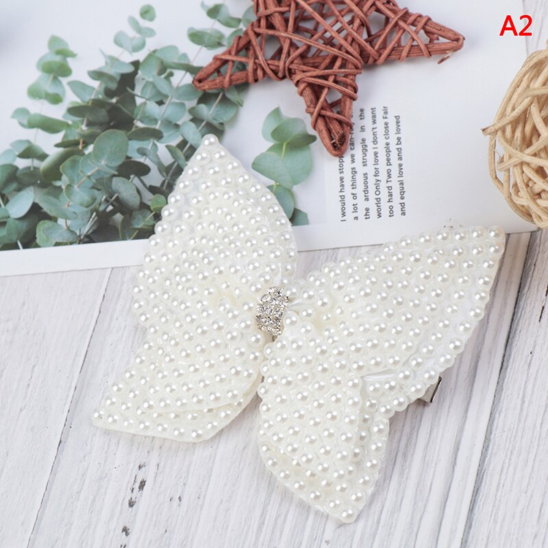 1PC White Pearl Hair Bows With Hair Clips For Girls Hairpins Hair Accessories: A2