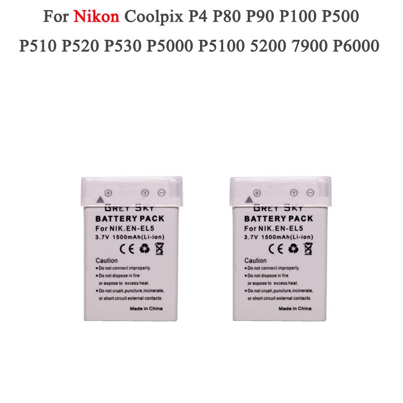 3.7v 1500 mah en -el5 en el5 enel 5 batteri + lcd usb-oplader til nikon coolpix  p530 p520 p510 p100 p500 p5100 p5000 p6000: Pakke 6