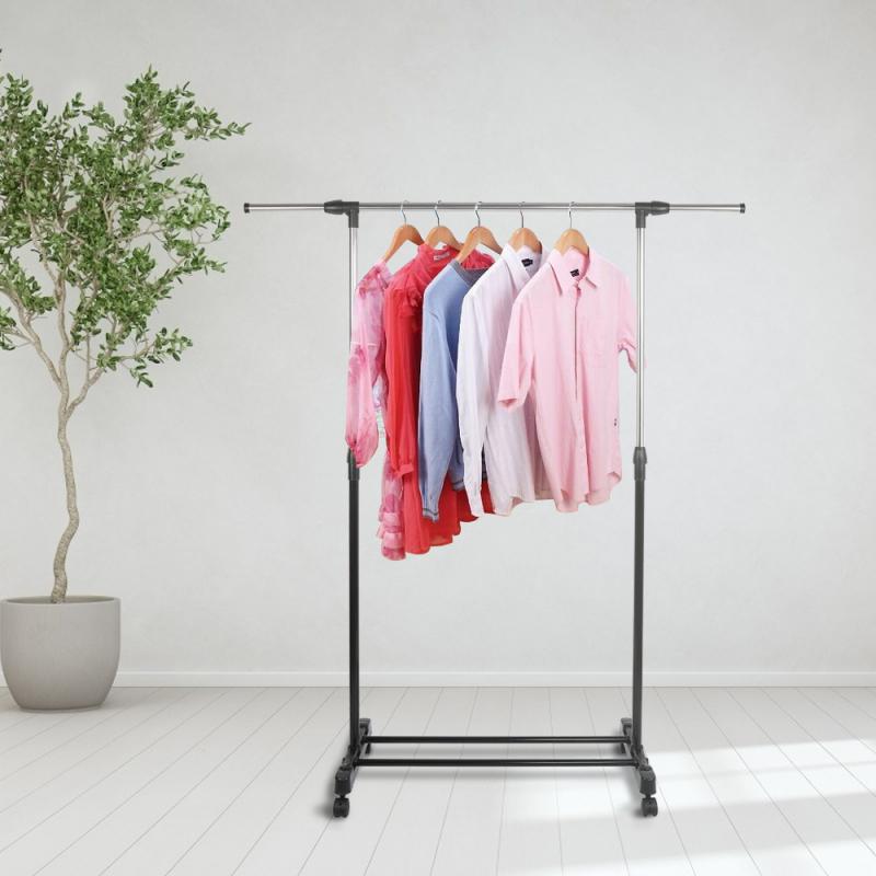 Single Garment Rack Adjustable Mobile Clothes Coat Hanging Rail Storage Stand On Wheels Home Organization Drying Racks HWC
