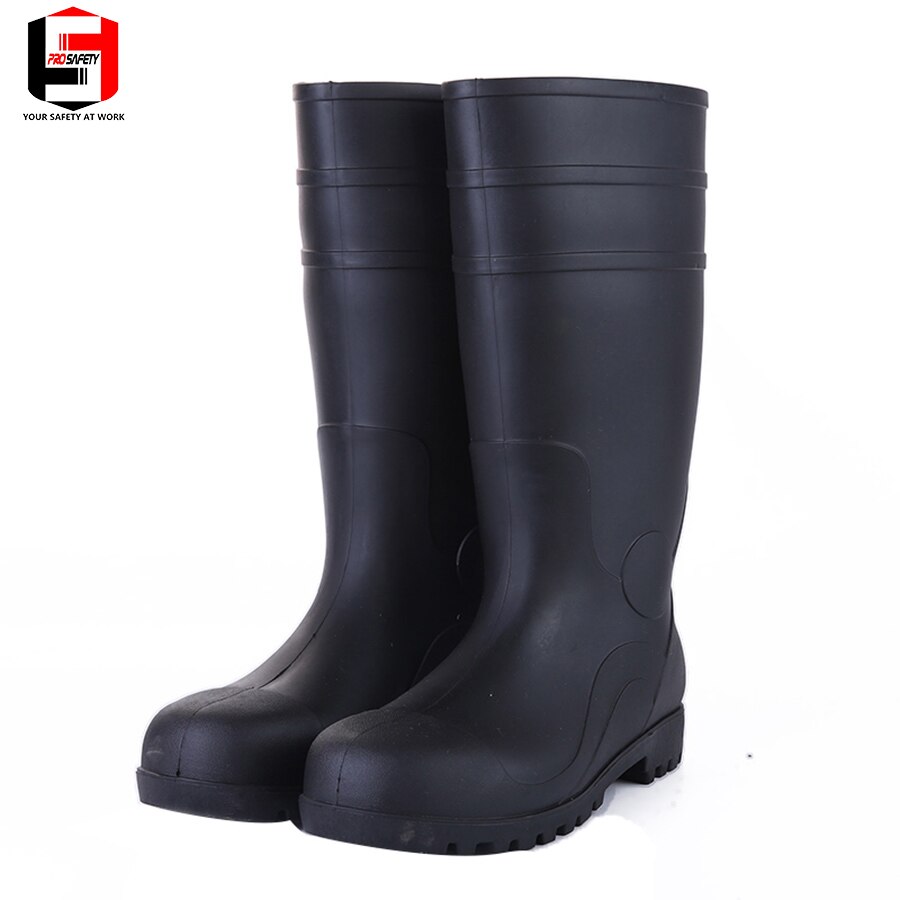 Black Safety PVC Work Rain Boots Oil Resistant Men's PVC Rain Boots Steel-Toe Rubber Boots Upper Outsole Men shoes: 43