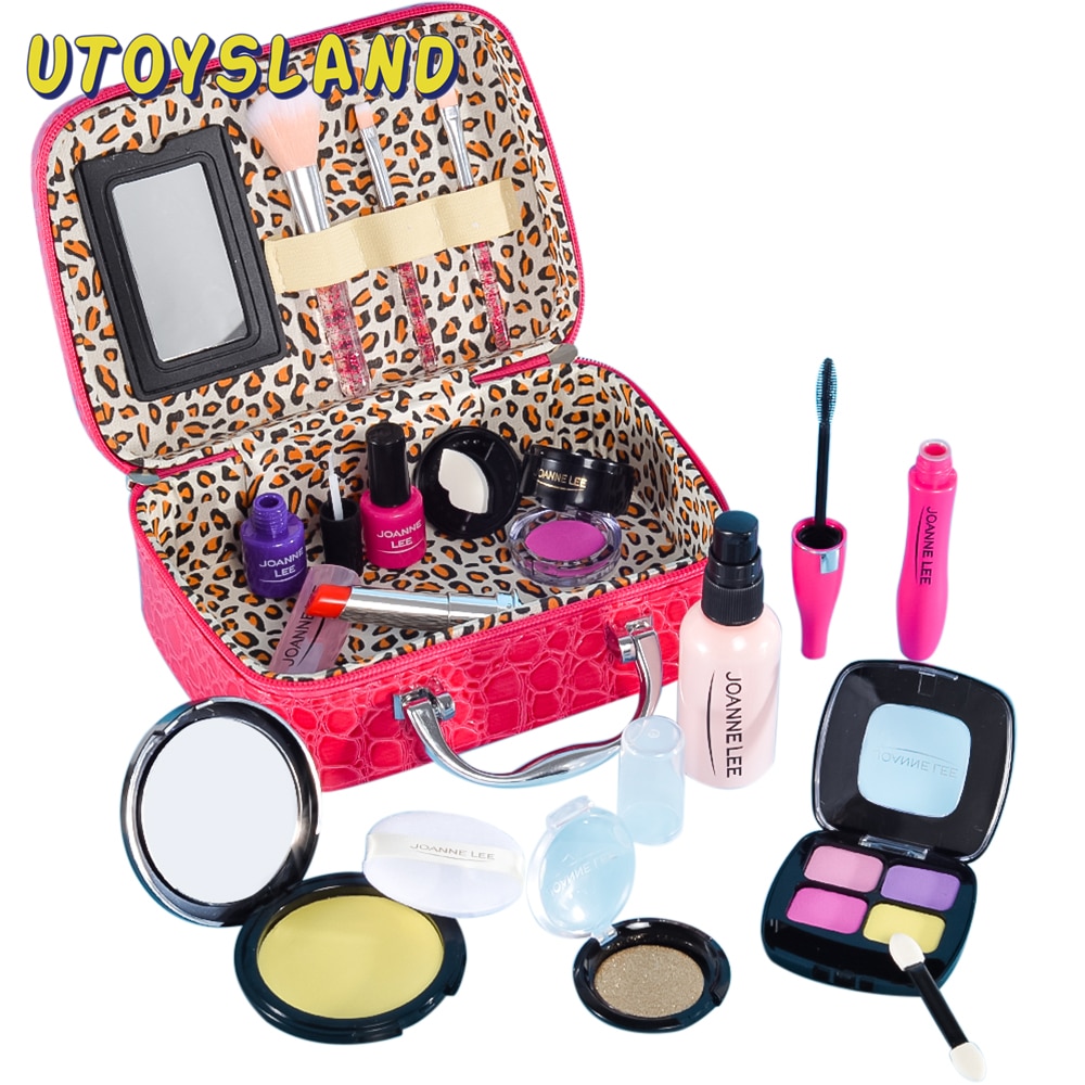 13Pcs Pretend Play Simulation Cosmetic Makeup Handbag Toys For Girls Birthday Children Educational Toys - Rosy Pink PU Bag