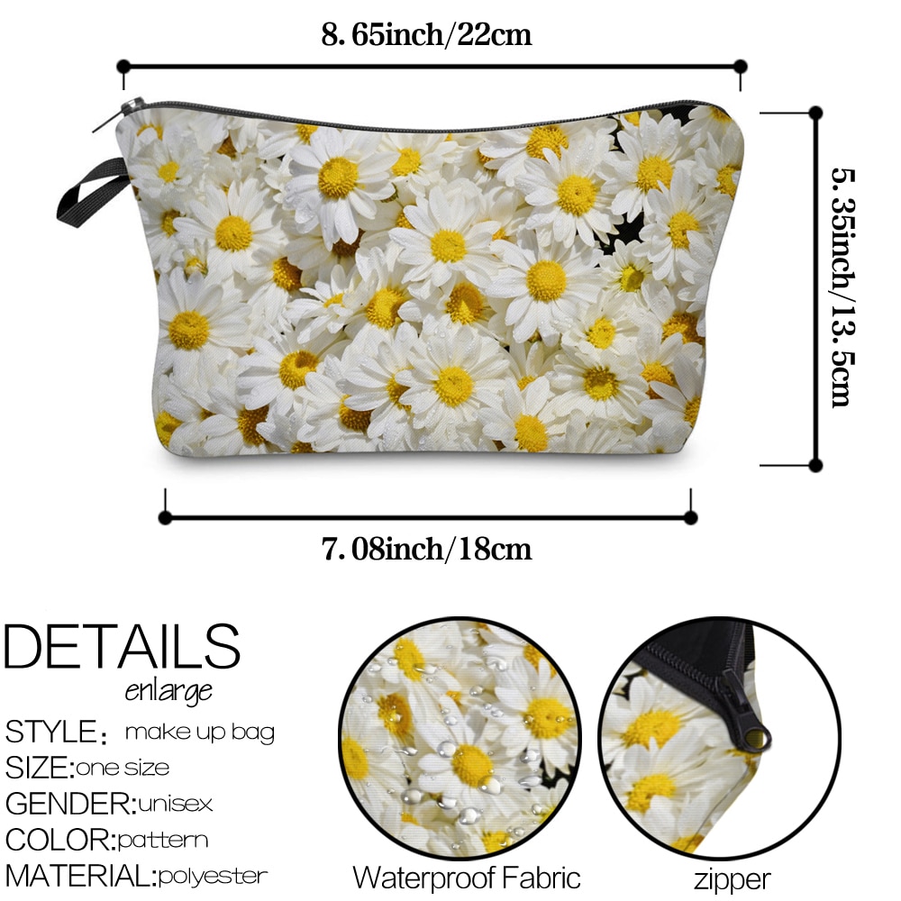 Deanfun Waterproof Cosmetic Bag Women Toiletry Bags Roomy Little Daisy Small Makeup Bags Women 52349