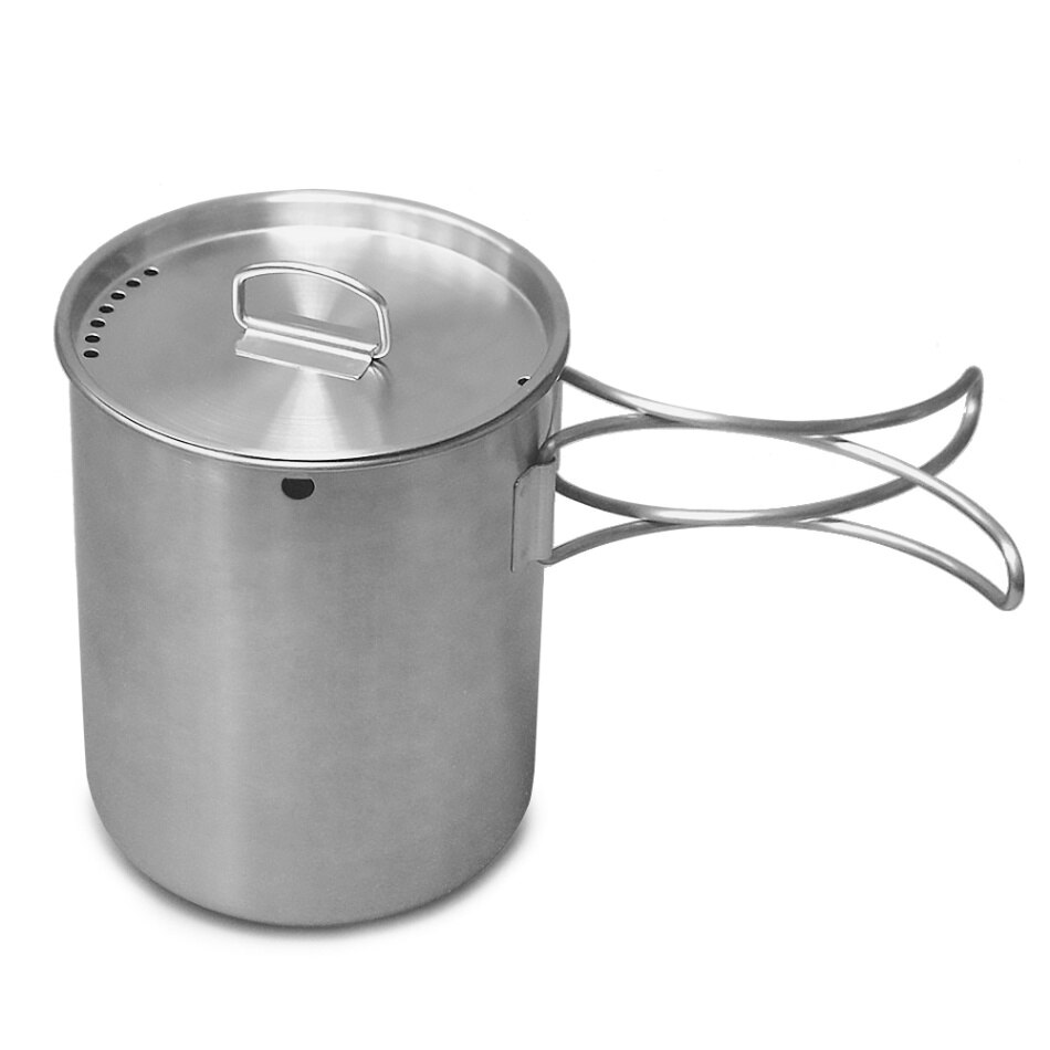 1L Camping Kettle Stainless Steel Cooking Kettle Camping Pot Portable Outdoor Camping Backpacking Pot with Foldable Handle