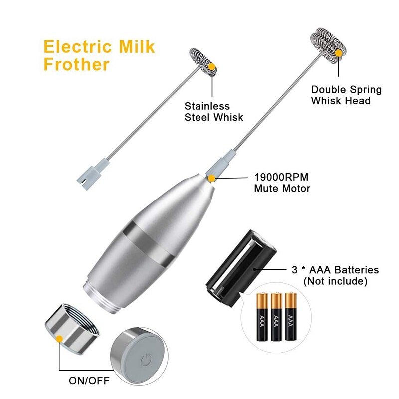 HYTTER Draagbare elektrische melkopschuimer met 2 koppen, schuimmixer met USB oplaadbaar 3 snelheden, schuimmixer voor latte, cappuccino, warme chocolademelk, ei (zwart met houder