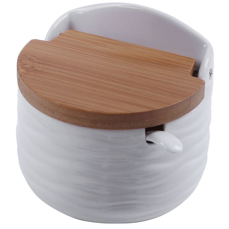 Sucrier, sucrier en céramique avec cuillère à sucre et couvercle en bambou pour la maison et la cuisine moderne, blanc, 8.58 FLOZ (254 ML): Default Title