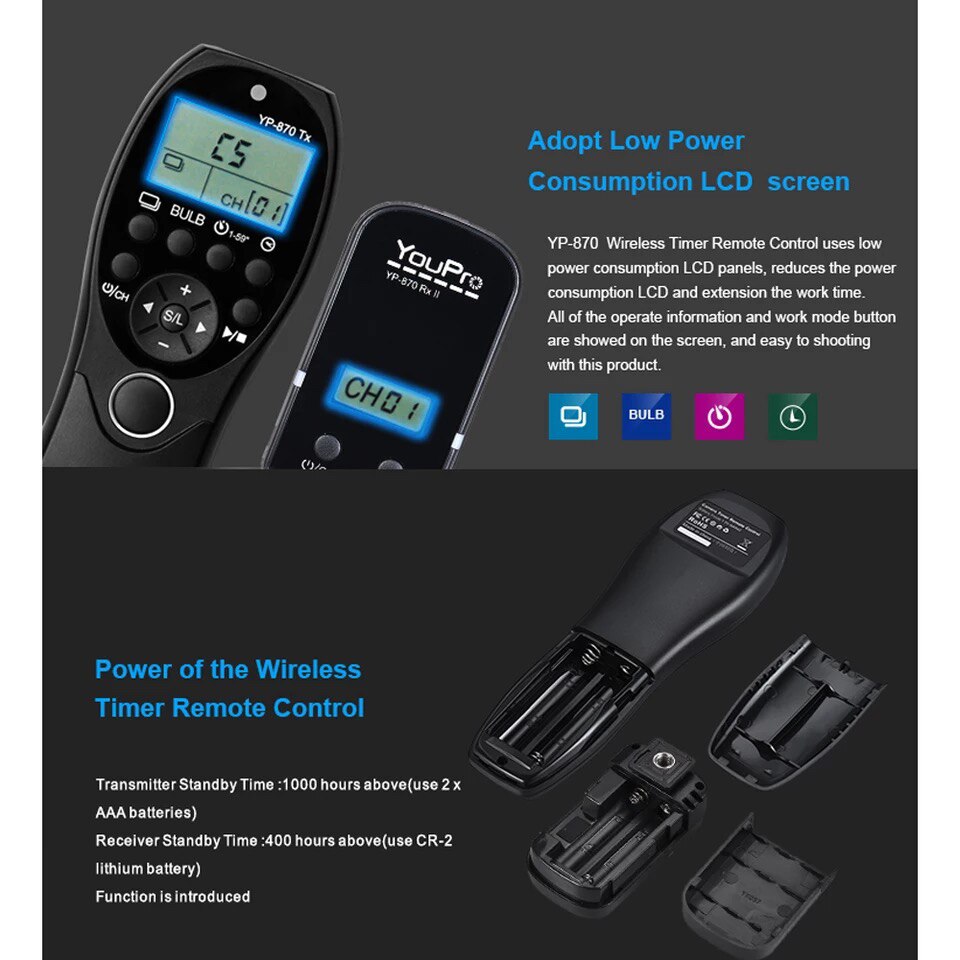 YouPro YP-870 II S2 Wireless Shutter Timer Remote for Sony HX300 HX50 HX60 RX100II a58 NEX-3NL a7 a7S a7SII a7RII a6300 a5000