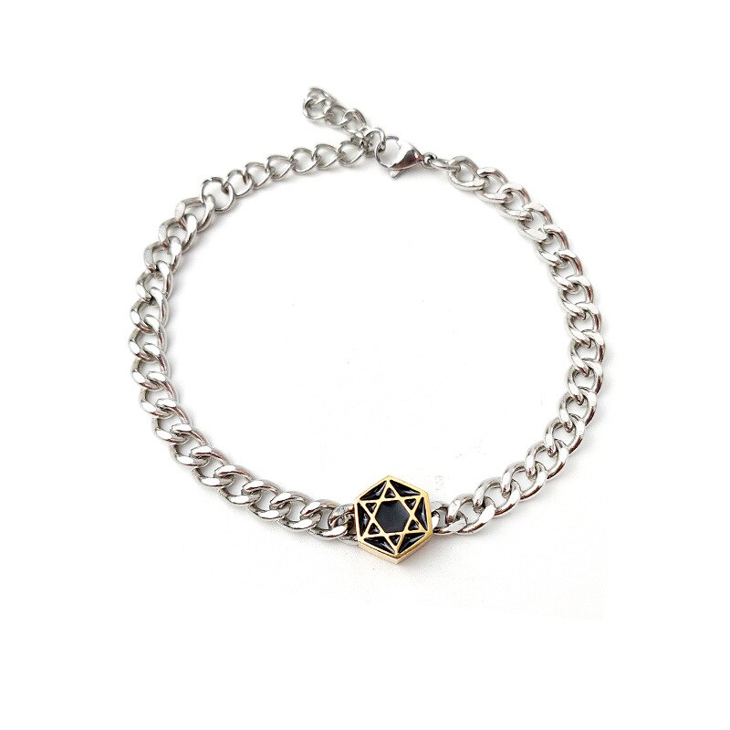 Vintage Rvs Metalen Ketting Armband Mannen Joodse Davidster Armband Voor Mannen Vrouwen Paar Armband Voor Lover ZR-01: Gold