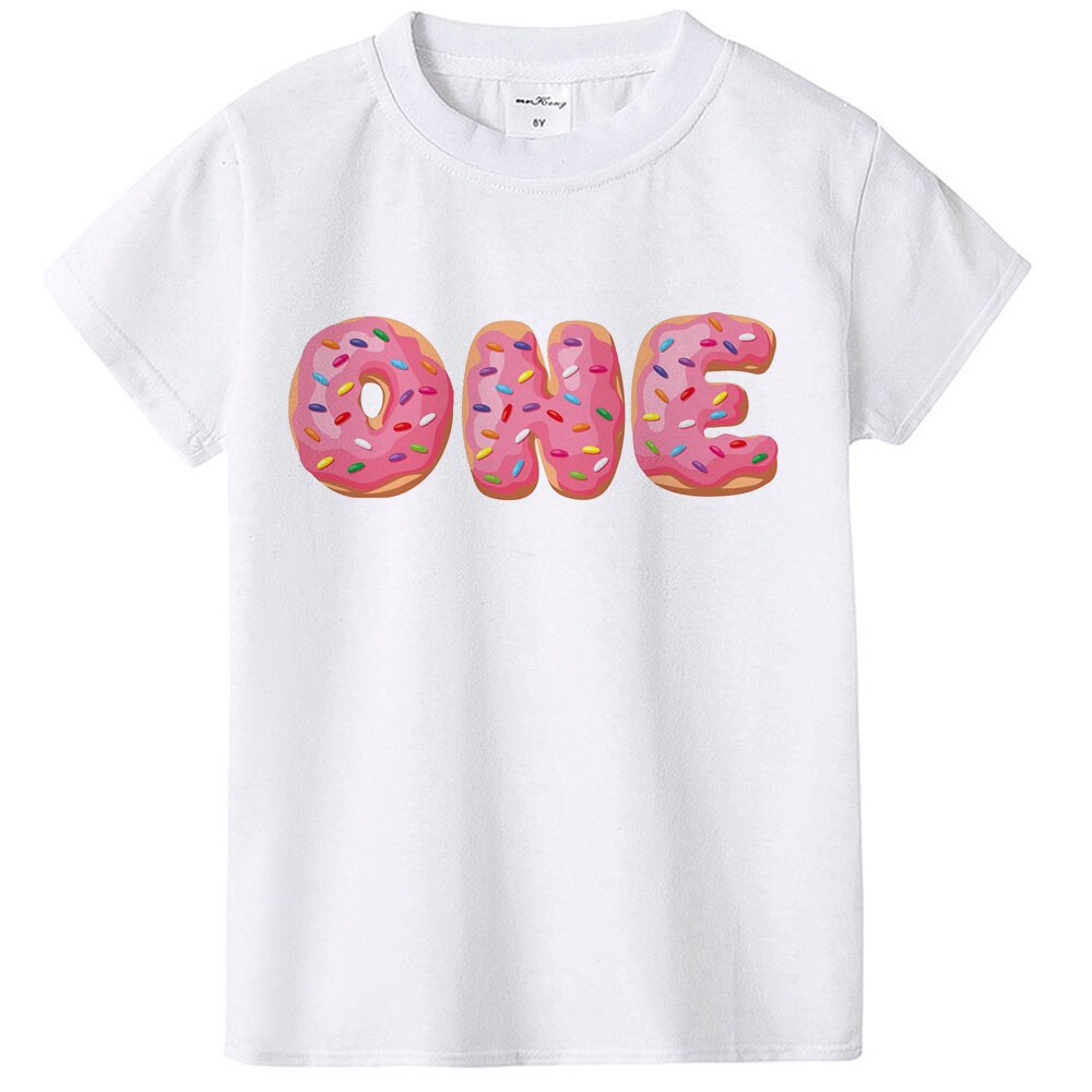 Donut 1/2 Verjaardag Nummer Print T-shirt Jongens Meisjes Verjaardag T-shirt Peuter Baby Leuke Party Kleding Korte Mouwen Kleding: HB23-KSTWH- / 24M
