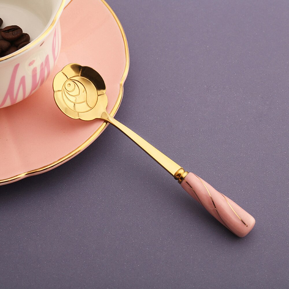 Flower Spoon Ceramic Handle Stainless Steel Tea Coffee Spoon Teaspoons Coffee Stirrers Mixing Spoon Drink Tablewar: 8
